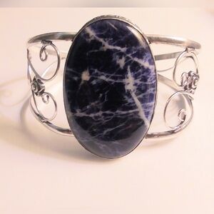 Sodalite Stamped 925 Sterling Silver Cuff Bracelet